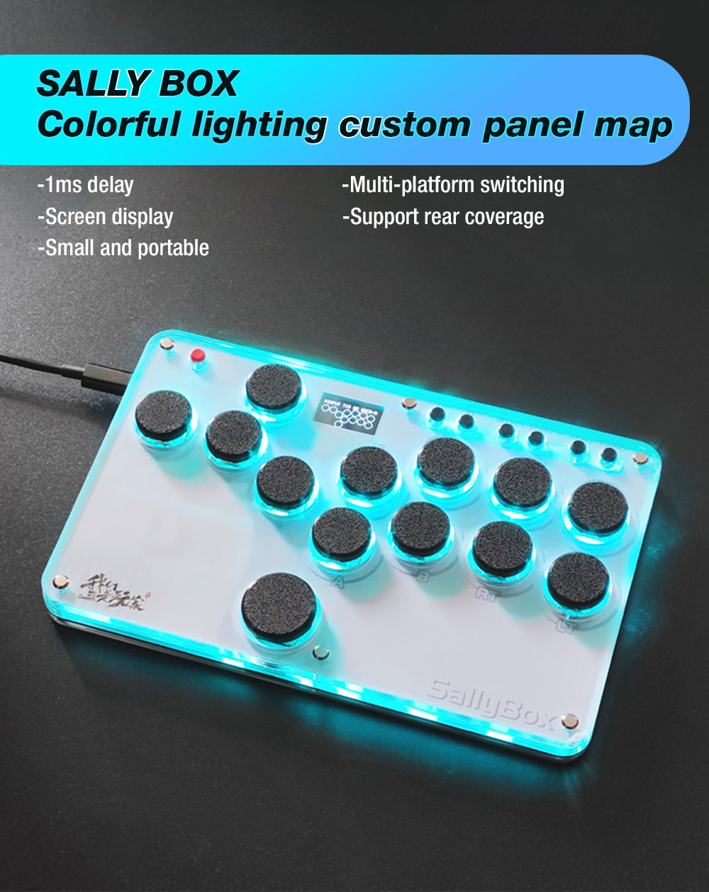 Mini Hitbox WASD SOCD Fighting Stick SallyBox LED Light Controller Game Controller for PC/PS3/PS4/Switch/Android